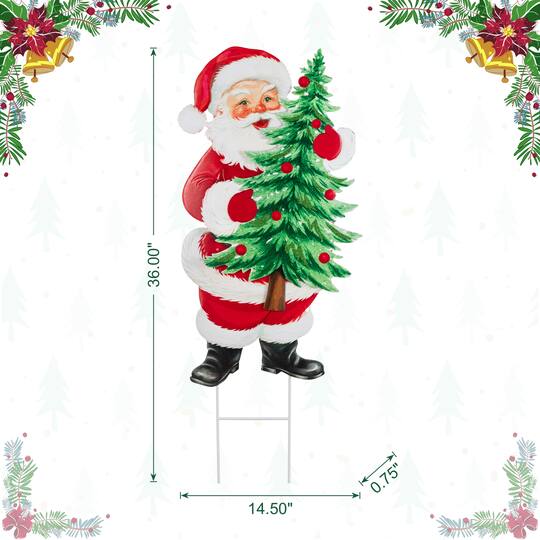 Glitzhome® 36" Christmas Metal Santa with Tree Yard Stake